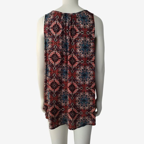 Stoosh Multicolored Lightweight Sleeveless Rayon Split Neck Blouse Size L - Picture 6 of 11